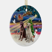 Xmas Magic - Labradors (Choc-Yellow) Keramikornament (Rechts)