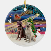 Xmas Magic - Labradors (Choc-Yellow) Keramikornament (Hinten)
