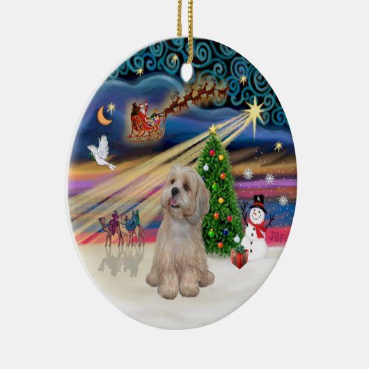 Xmas Magic - Lhasa Apso (R2) Keramik Ornament (Rechts)