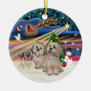 Xmas Magic - Lhasa Apsos (zwei-R-L) Keramik Ornament