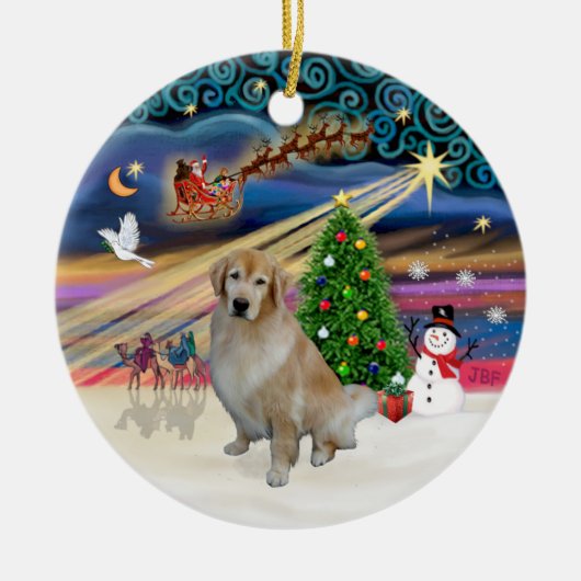 Xmas Magic - Light Golden Retriever 10 Keramikornament (Vorne)