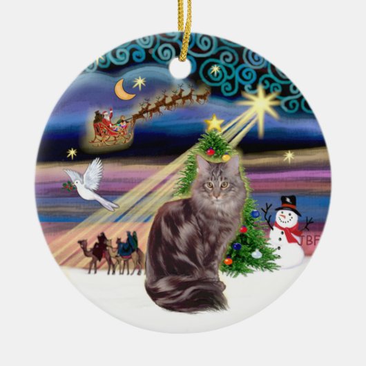 Xmas Magic - Maine Coon Cat 10 Keramik Ornament (Vorne)