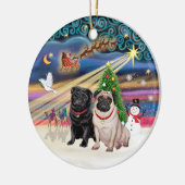 Xmas Magic - Mops (ZWEI-Fingern+Schwarz) Keramik Ornament (Links)