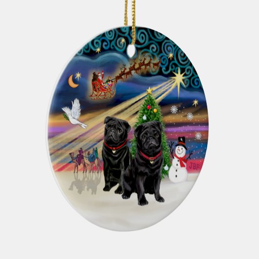 Xmas Magic - Mops (ZWEI schwarz) Keramikornament (Rechts)
