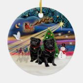Xmas Magic - Mops (ZWEI schwarz) Keramikornament (Hinten)