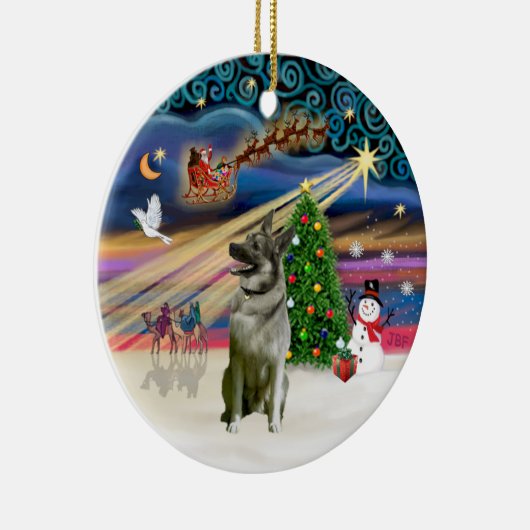 Xmas Magic - Norwegischer Elkhound Keramikornament (Rechts)