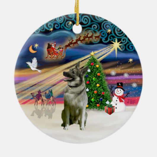 Xmas Magic - Norwegischer Elkhound Keramikornament (Hinten)