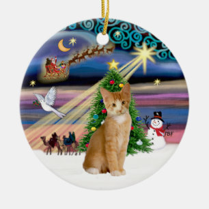 Xmas Magic - Orange - weiße Tablette Katze 40 Keramik Ornament