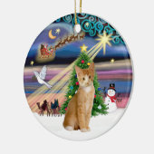 Xmas Magic - Orange - weiße Tablette Katze 40 Keramikornament (Links)