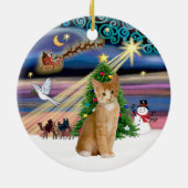 Xmas Magic - Orange - weiße Tablette Katze 40 Keramikornament (Hinten)
