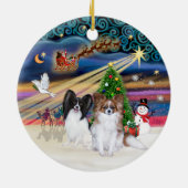 Xmas Magic - Papillons (Zwei-BW+Sable) Keramik Ornament (Hinten)