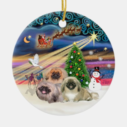 Xmas Magic - Pekingese (drei) Keramik Ornament (Vorne)