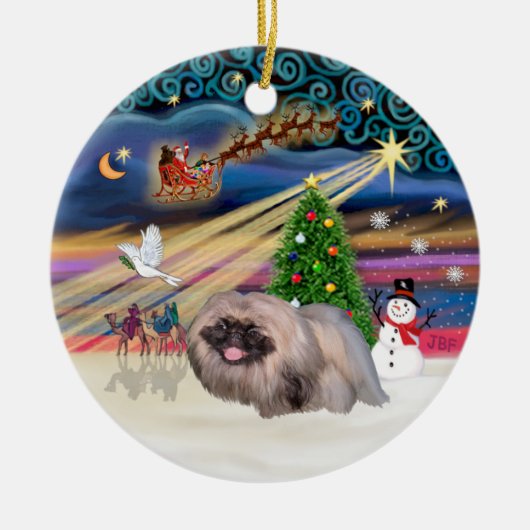 Xmas Magic - Pekingese (schwarze Maske) Keramikornament (Vorne)
