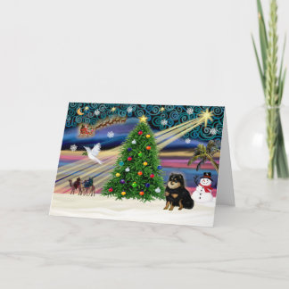 Xmas Magic - Pomeranian Black-Tan Feiertagskarte
