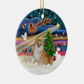 Xmas Magic - Pomeranian (hellrot) Keramik Ornament (Rechts)