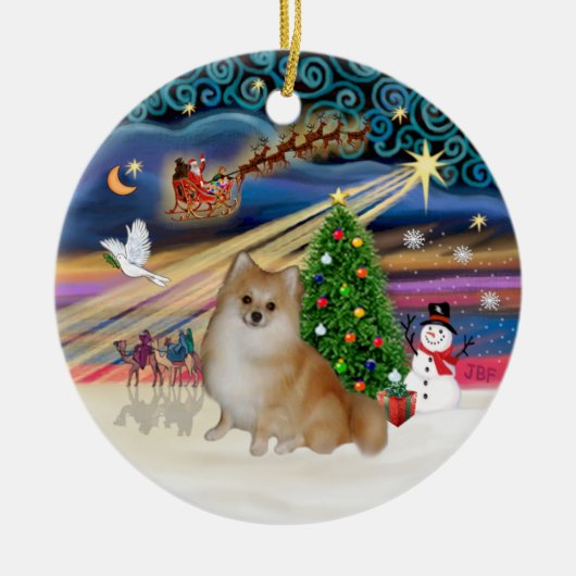 Xmas Magic - Pomeranian (hellrot) Keramik Ornament (Vorne)