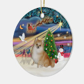 Xmas Magic - Pomeranian (hellrot) Keramik Ornament (Links)