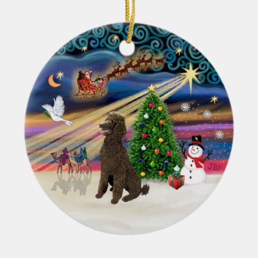 Xmas Magic - Poodle (Standardschokolade) Keramikornament (Vorne)