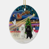 Xmas Magic - Poodles (ZWEI Spielzeug-BW) Keramik Ornament (Rechts)