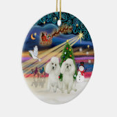Xmas Magic - Poodles (ZWEI Spielzeugweiß) Keramikornament (Rechts)