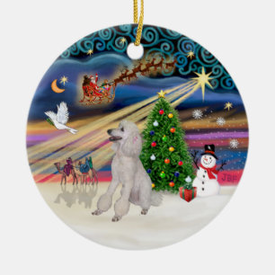 Xmas Magic - Pudel (Standard weiß, Bänder) Keramikornament