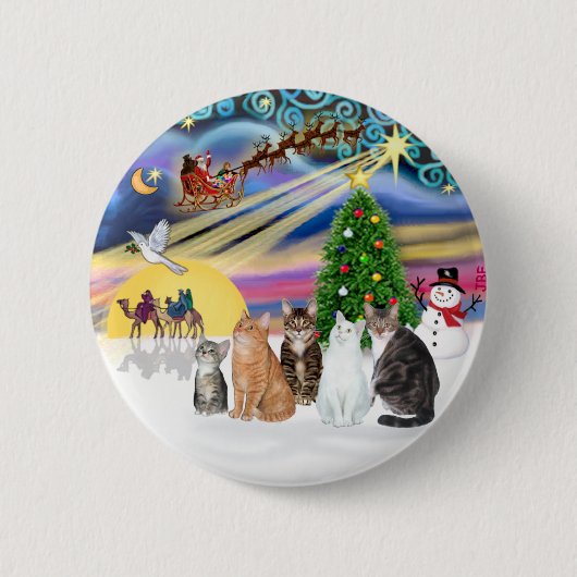 Xmas Magic (R) - Fünf Katzen (AmSH) Button (Vorderseite)