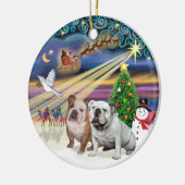 Xmas Magic (R) - Zwei englische Bulldogs Keramikornament (Links)