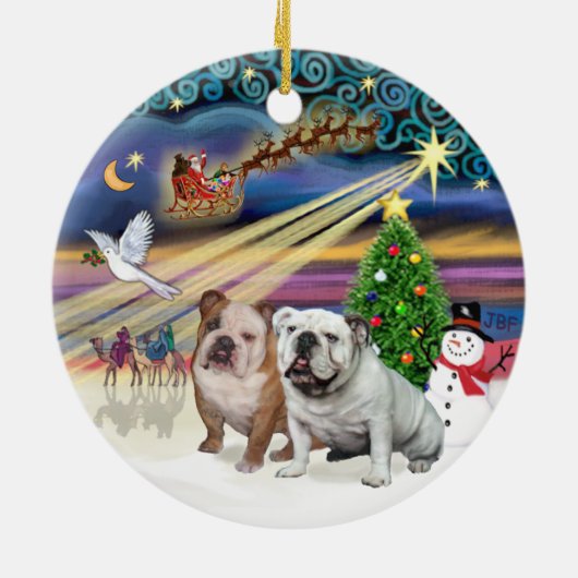 Xmas Magic (R) - Zwei englische Bulldogs Keramikornament (Hinten)