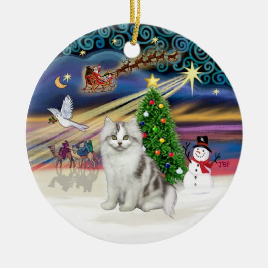 Xmas Magic - Ragamuffin, graue Katze Keramikornament (Vorne)