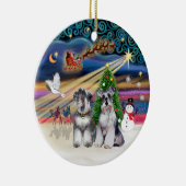 Xmas Magic - Schnauzers (Zwei) Keramik Ornament (Rechts)
