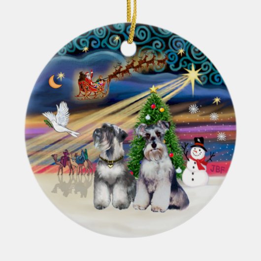 Xmas Magic - Schnauzers (Zwei) Keramik Ornament (Vorne)