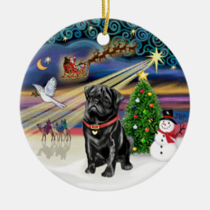 Xmas Magic - Schwarzer Pug (Rot C2) Keramikornament