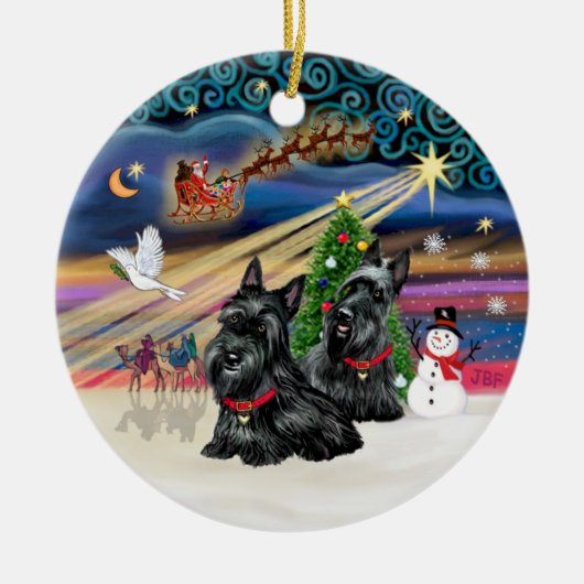 Xmas Magic - Scotties (ZWEI) Keramik Ornament (Vorne)