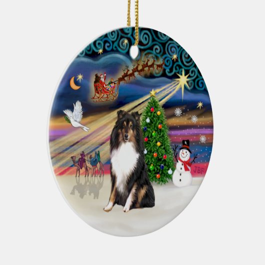 Xmas Magic - Shetland Sheepdog (Tri) Keramikornament (Rechts)