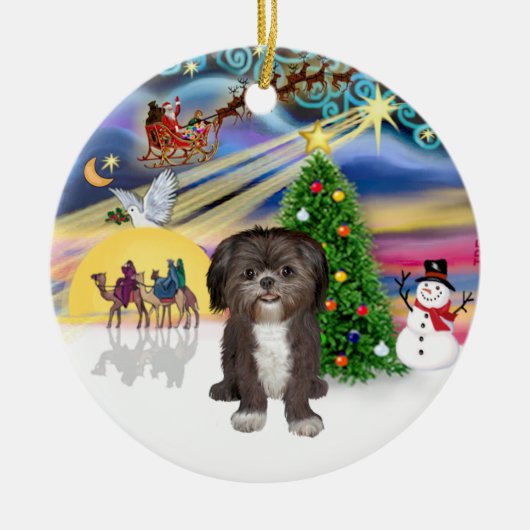 Xmas Magic - Shih Tzu (braun/weiß) Keramik Ornament (Vorne)