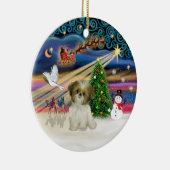 Xmas Magic - Shih Tzu Puppy (braun-weiß) Keramik Ornament (Rechts)