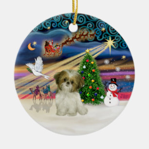 Xmas Magic - Shih Tzu Puppy (braun-weiß) Keramik Ornament