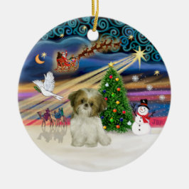 Xmas Magic - Shih Tzu Puppy (braun-weiß) Keramik Ornament