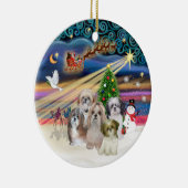 Xmas Magic - Shih Tzus (FÜNF) Keramik Ornament (Rechts)