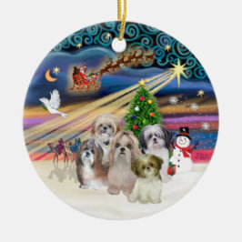 Xmas Magic - Shih Tzus (FÜNF) Keramik Ornament