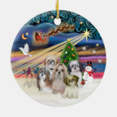 Xmas Magic - Shih Tzus (FÜNF) Keramik Ornament (Hinten)
