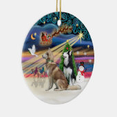 Xmas Magic - Sibirien Huskys (rot + BW) Keramikornament (Rechts)