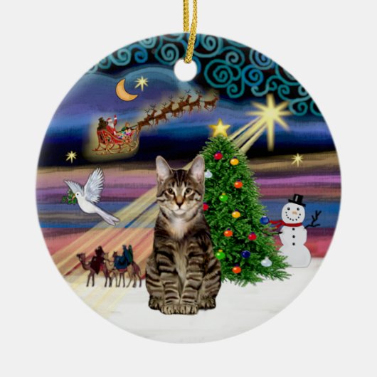 Xmas Magic - Tabby Tiger cat Keramikornament (Vorne)