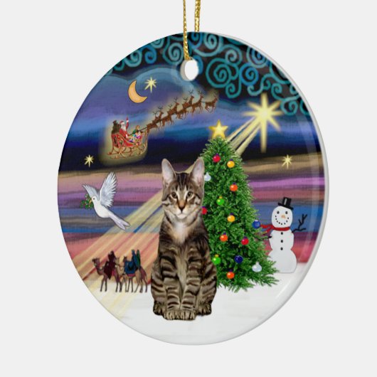 Xmas Magic - Tabby Tiger cat Keramikornament (Links)