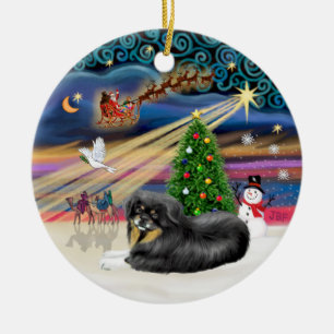 Xmas Magic - Tibet-Spaniel (schwarz-lohfarben) Keramikornament