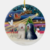 Xmas Magic - Tibetische Terrier (ZWEI) Keramikornament (Hinten)
