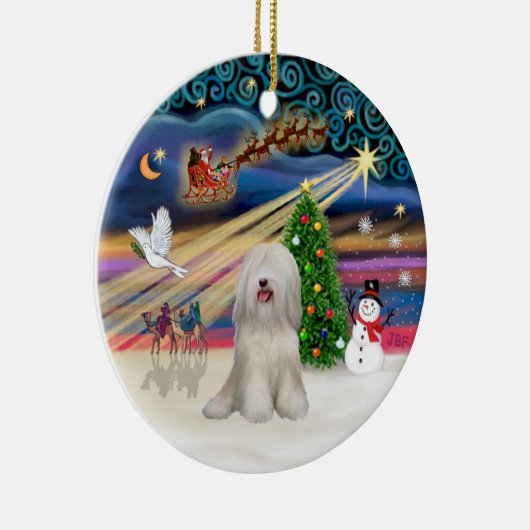 Xmas Magic - Tibetischer Terrier (weiß) Keramik Ornament (Rechts)