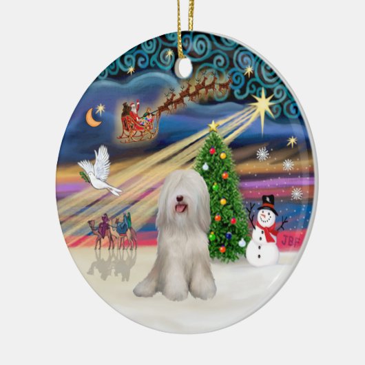 Xmas Magic - Tibetischer Terrier (weiß) Keramik Ornament (Links)