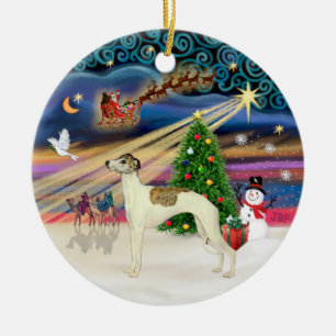 Xmas Magic - Whippet 3 (Creme-Blinde) Keramik Ornament