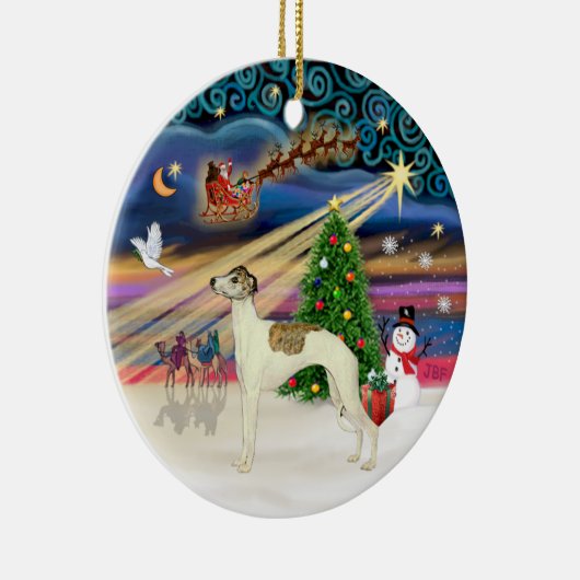 Xmas Magic - Whippet 3 (cremefarben) Keramik Ornament (Rechts)